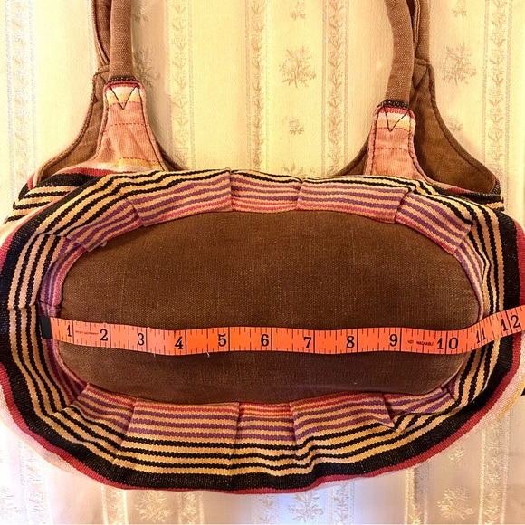 Y2K Catori Multicolor Boho Striped Shoulder Bag Tote Interior Zip Close Pockets - Picture 17 of 17
